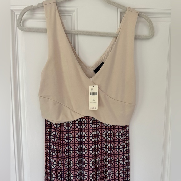 Anthropologie Pink Print Tan Blue Maeve Stretchy Colorblock Elysian Maxi Dress - Picture 3 of 11